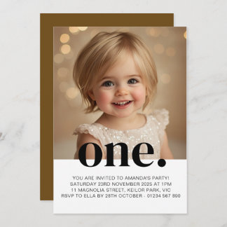 Invitation photo d'anniversaire en Brown et blanc