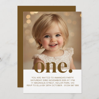 Invitation photo d'anniversaire en Brown et blanc