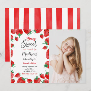 Invitation photo d'anniversaire fraise