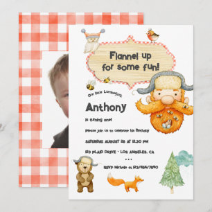 Invitation Photo d'anniversaire Gingham Lumberjack Kids