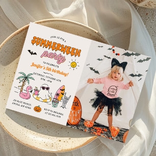 Invitation Photo d'anniversaire Halloween de piscine d'été Su