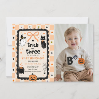 Invitation Photo d'anniversaire Halloween Gingham Trick Or Th