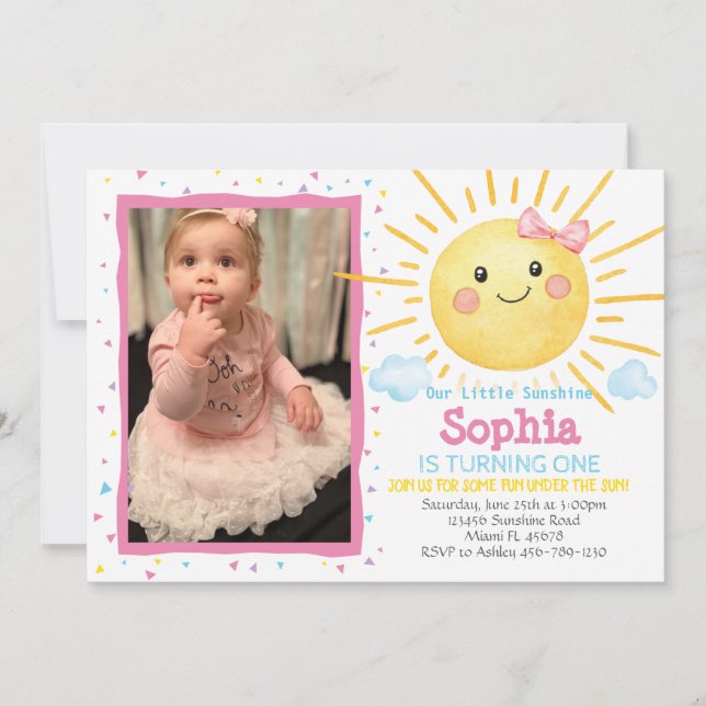 Invitation photo d'anniversaire Little Sunshine -A (Devant)