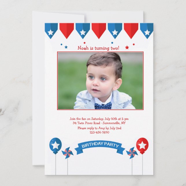 Invitation photo d'anniversaire patriotique (Devant)