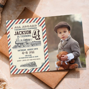 Invitation photo d'anniversaire vintage train tous