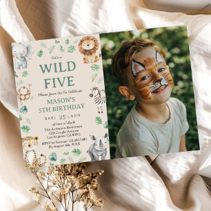 Invitation Photo d'anniversaire Wild Five Jungle Safari Anima
