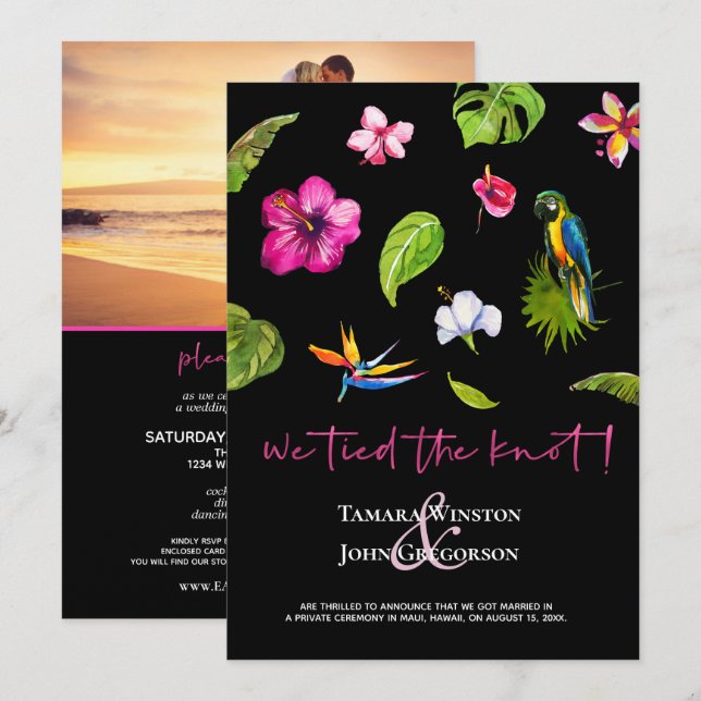 Invitation Photo Dark Tropical Tied Knot Juste Marié (Devant / Derrière)