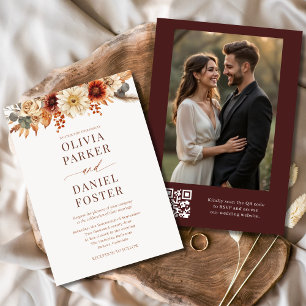 Invitation Photo d'automne moderne QR Code Mariage de automne