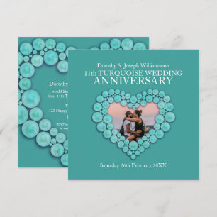 Invitation Photo de 11 ans d'anniversaire de mariage turquois