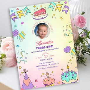 Invitation Photo de 1er anniversaire de bébé garçon mignon pa