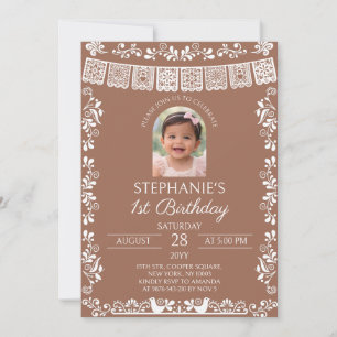 Invitation Photo de 1er anniversaire de fille Terracotta Ciel
