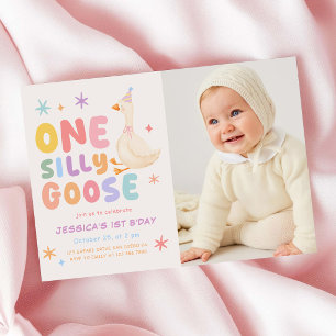 Invitation Photo de 1er anniversaire de la fille drôle d'oie