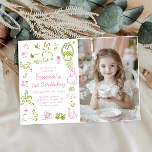 Invitation Photo de 1er anniversaire de Pâques rose et vert
