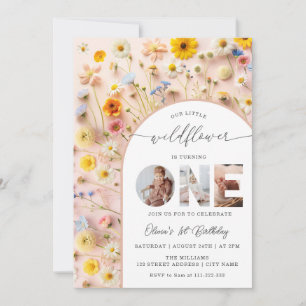 Invitation Photo de 1er anniversaire d'une élégante fleur sau