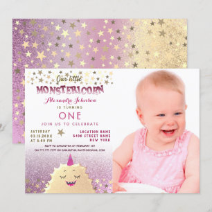 Invitation Photo de 1er anniversaire Fille Petit Monstre