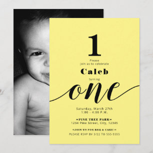 Invitation Photo de 1er anniversaire ONE Couleur minimale pou