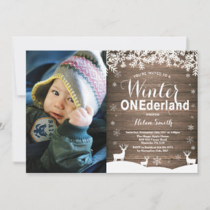 Invitation Photo de 1er anniversaire rustique Winter Onederla