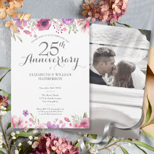 Invitation Photo de 25e anniversaire de mariage à l'aquarelle