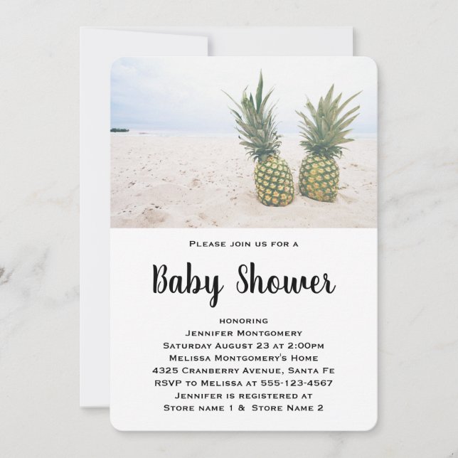 Invitation Photo de 2 ananas sur un Baby shower de plage (Devant)
