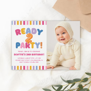 Invitation Photo de 2e anniversaire coloré pour faire la fête