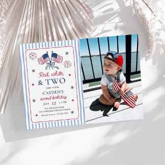 Invitation Photo de 2e anniversaire Rouge Blanc et Deux 4 jui