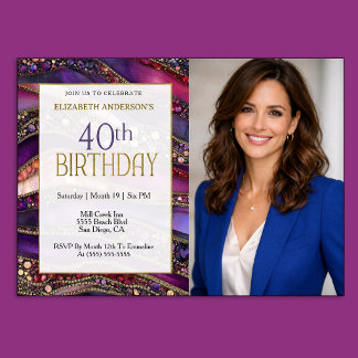 Invitation Photo de 40e anniversaire Strata de bijoux en or v