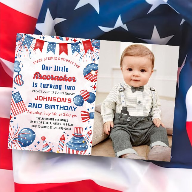 Invitation Photo de 4 juillet pour 2e anniversaire de Little  (Créateur téléchargé)