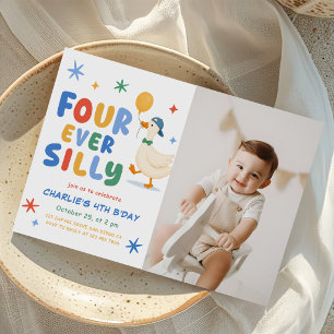 Invitation Photo de 4e anniversaire de Colorful Four Ever Sil