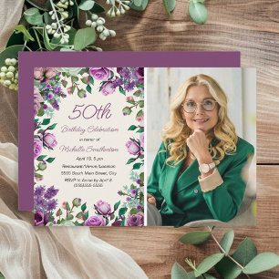 Invitation Photo de 50e anniversaire avec fleurs de menthe vi