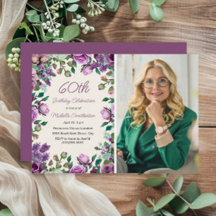 Invitation Photo de 60e anniversaire avec fleurs de menthe vi