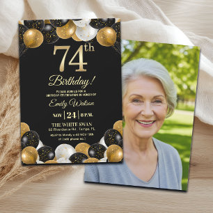 Invitation Photo de 74e anniversaire avec paillettes noires e