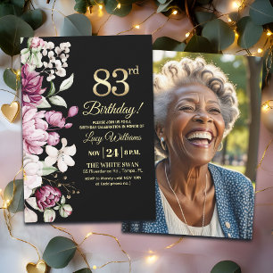 Invitation Photo de 83e anniversaire à motif floral élégant