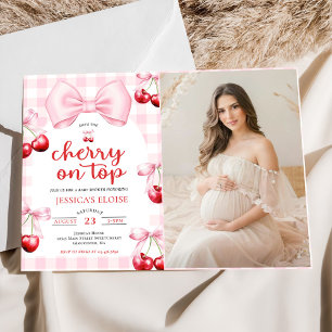 Invitation Photo de Baby Shower avec un Nœud Coquette Rose et