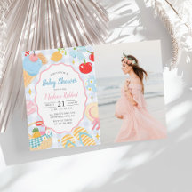 Photo de Baby Shower Fille Pastel Doodle Plage Côt