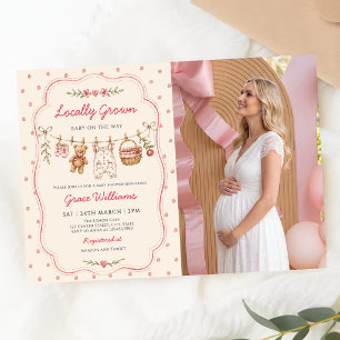 Invitation Photo de Baby Shower Local sur une Corde à Linge