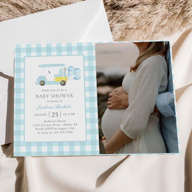 Invitation Photo de Baby Shower pour un garçon au golf à carr (Créateur téléchargé)