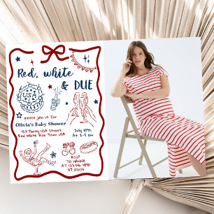 Invitation Photo de Baby Shower Rouge Blanc & À Venir Patriot