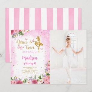 Invitation photo de ballerine en or 