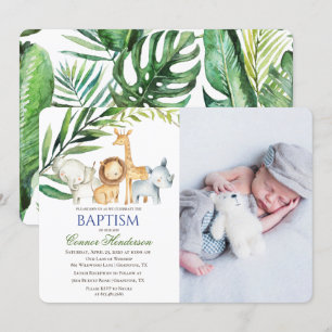 Invitation photo de baptême d'animaux de la jungle