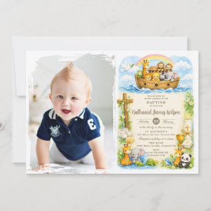 Invitation photo de baptême de l'arche de Noé pour