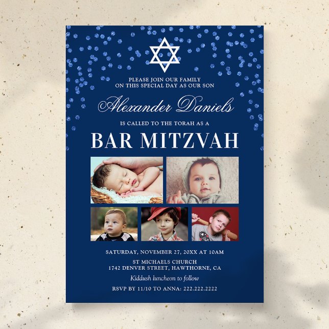 Invitation Photo de Bar Mitzvah Blue Boys (Créateur téléchargé)