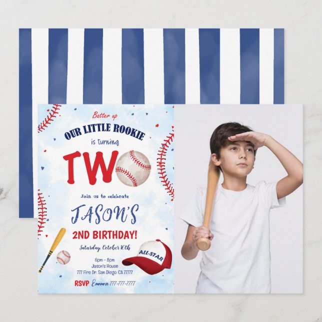 Invitation photo de baseball blanc et rouge (Devant / Derrière)