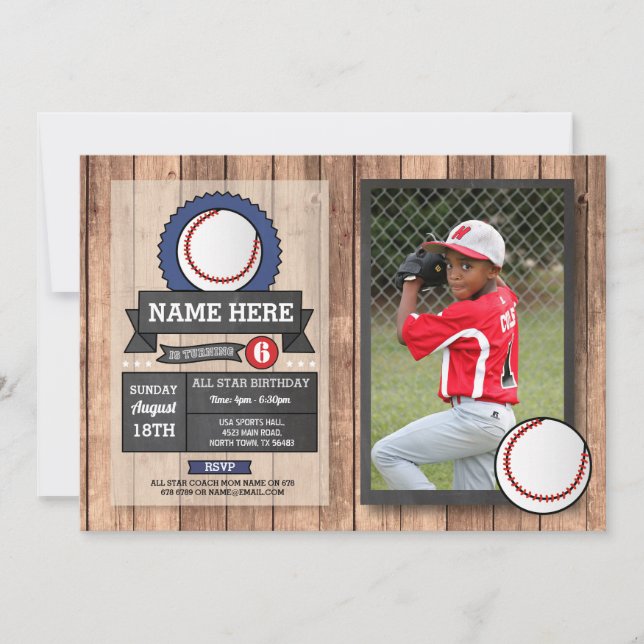 Invitation Photo de baseball Fête d'anniversaire de sports Al (Devant)