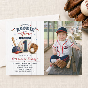 Invitation Photo de baseball pour le 1er anniversaire de Litt