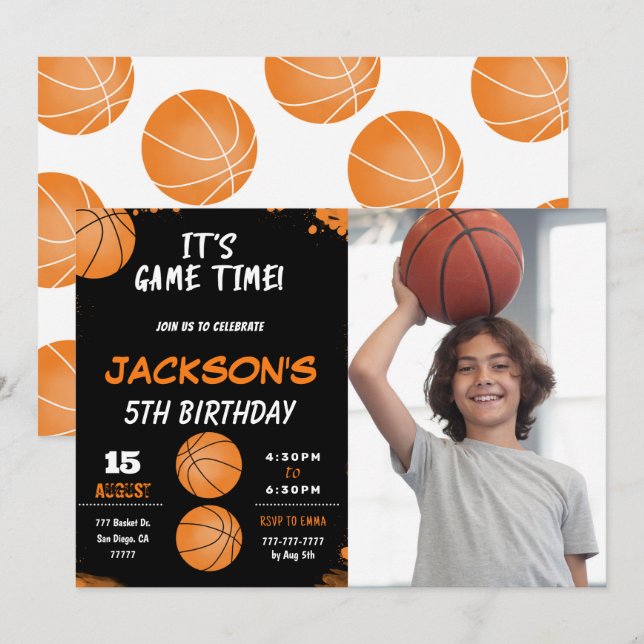 invitation photo de basket-ball (Devant / Derrière)