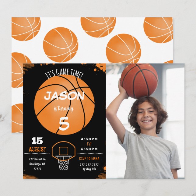 Invitation photo de basket-ball modifiable (Devant / Derrière)