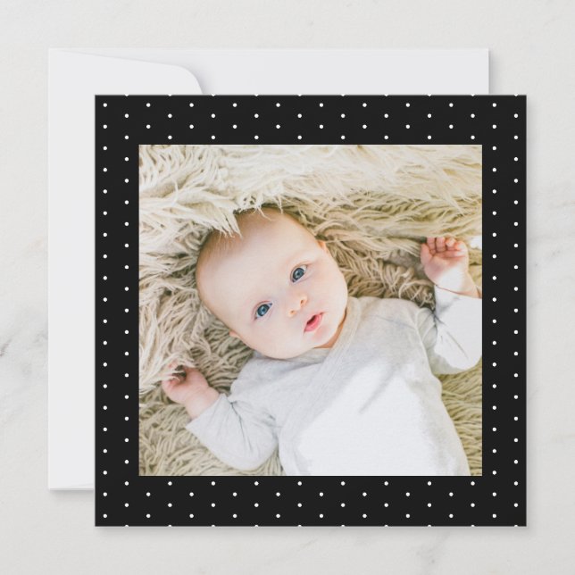 Invitation  Photo de bébé noir et blanc petits pois (Devant)