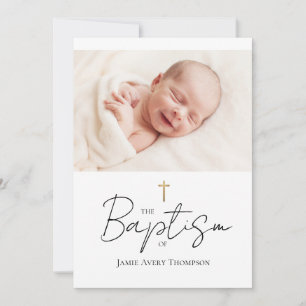 Invitation Photo de bébé personnalisée Baptême Gold cross Chi
