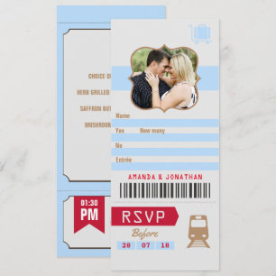 Invitation Photo de billet de train de réponse de mariage rét