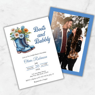 Invitation Photo de bottes occidentales bleues et douche de m